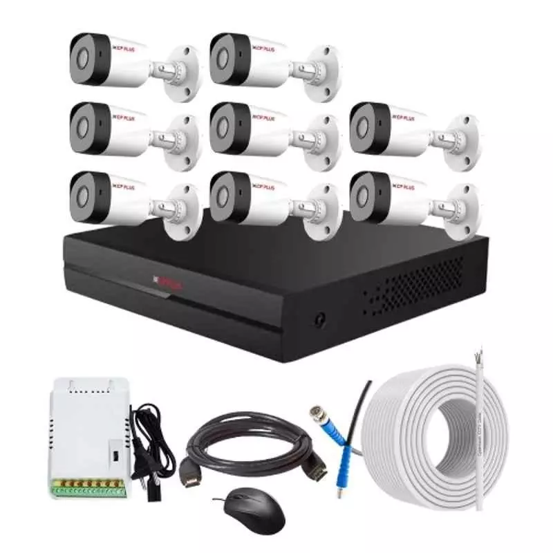 CP PLUS CCTV Combo Kit 2.4 MP Full HD Audio Indoor & Outdoor with 8 Channel DVR 8 Bullet Camera, 8 Channel SMPS, 70 m Copper Cable & Connectors