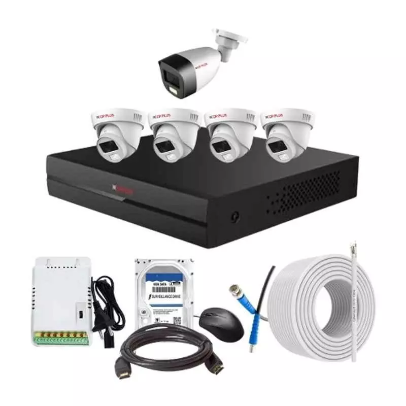 CP PLUS CCTV Combo Kit 2.4 MP Full Colour HD Audio Indoor & Outdoor with 8 Channel DVR, 1 Bullet 4 Dome Camera, 8 Channel SMPS, 70 m Cable, 500 GB HDD & Connectors