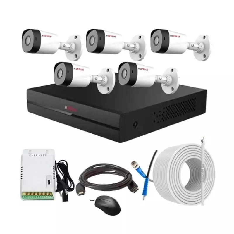 CP PLUS CCTV Combo Kit 2.4 MP Full HD Audio Indoor & Outdoor with 8 Channel DVR 5 Bullet Camera, 8 Channel SMPS, 70 m Copper Cable & Connectors