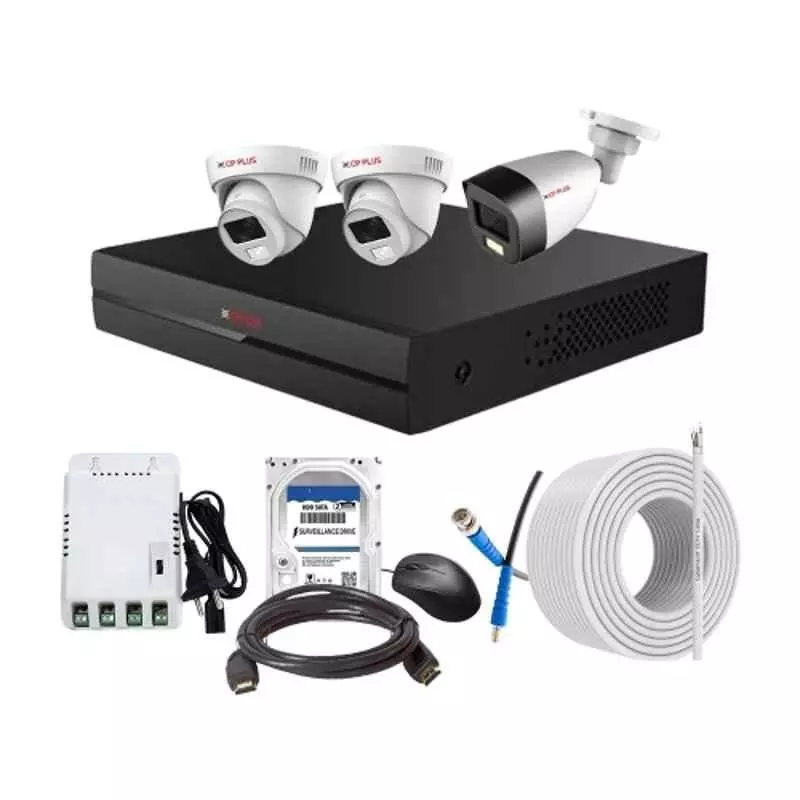 CP PLUS CCTV Combo Kit 2.4 MP Full Colour HD Audio Indoor & Outdoor with 4 Channel DVR, 1 Bullet 2 Dome Camera, 4 Channel SMPS, 70 m Cable, 1 TB HDD & Connectors