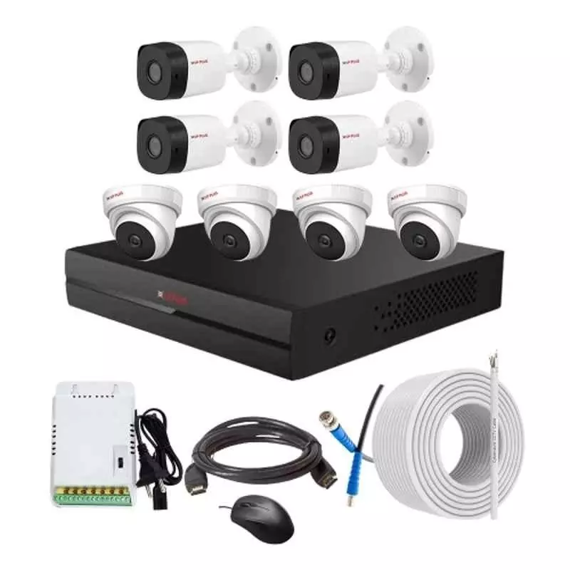 CP PLUS CCTV Combo Kit 2.4 MP Indoor & Outdoor with 8 Channel DVR, 4 Dome 4 Bullet Camera, 8 Channel SMPS, 70 m Copper Cable & Connectors