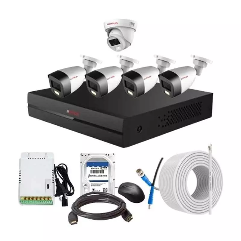 CP PLUS CCTV Combo Kit 2.4 MP Full Colour HD Audio Indoor & Outdoor with 8 Channel DVR, 4 Bullet 1 Dome Camera, 8 Channel SMPS, 70 m Cable, 2 TB HDD & Connectors