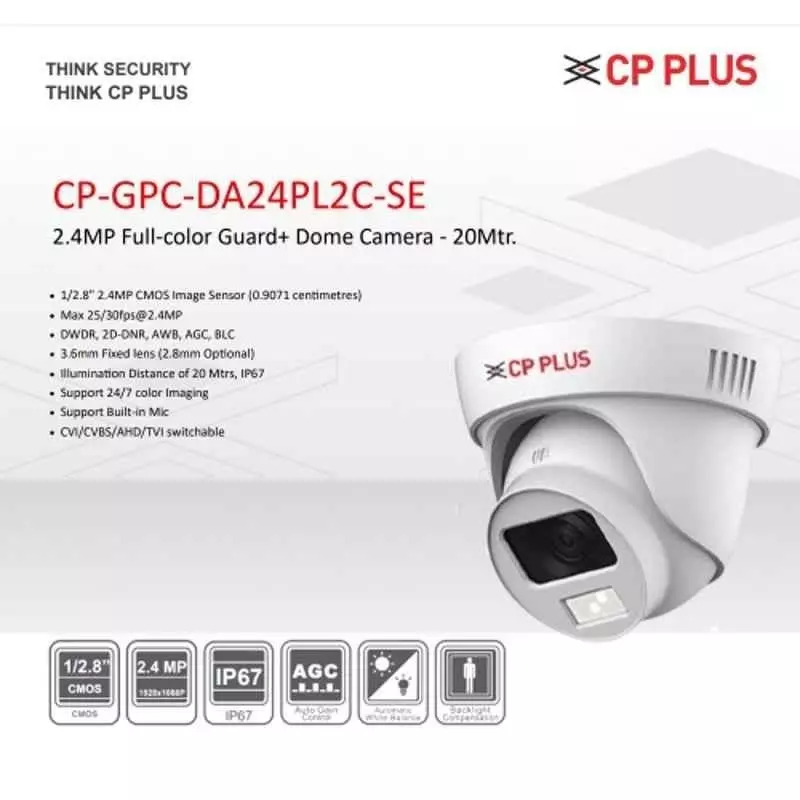 CP PLUS CCTV Combo Kit 2.4 MP Full Colour HD Audio Indoor & Outdoor with 4 Channel DVR, 1 Bullet 3 Dome Camera, 4 Channel SMPS, 70 m Cable, 1 TB HDD & Connectors