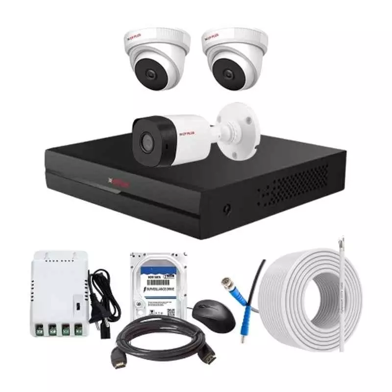 CP PLUS CCTV Combo Kit 2.4 MP Indoor & Outdoor with 4 Channel DVR, 1 Bullet 2 Dome Camera, 4 Channel SMPS, 70 m Cable, 2TB HDD & Connectors