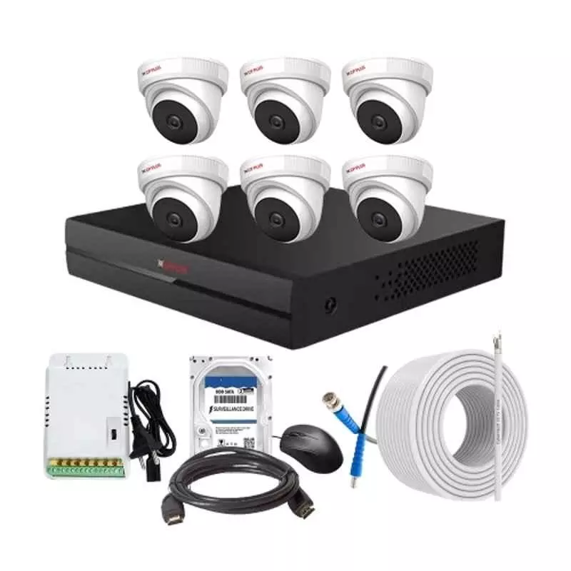 CP PLUS CCTV Combo Kit 2.4 MP Full HD Audio Indoor & Outdoor with 8 Channel DVR 6 Dome Camera, 8 Channel SMPS, 70 m Copper Cable 2 TB HDD & Connectors