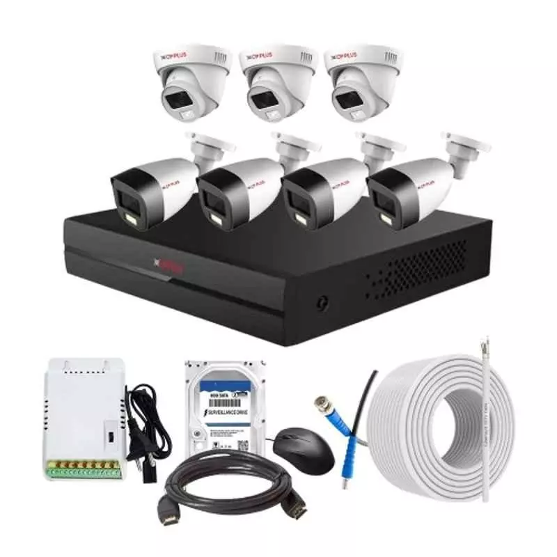 CP PLUS CCTV Combo Kit 2.4 MP Full Colour HD Audio Indoor & Outdoor with 8 Channel DVR, 3 Dome 4 Bullet Camera, 8 Channel SMPS, 70 m Cable, 500 GB HDD & Connectors