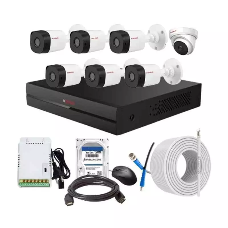 CP PLUS CCTV Combo Kit 2.4 MP Indoor & Outdoor with 8 Channel DVR, 6 Bullet 1 Dome Camera, 8 Channel SMPS, 70 m Cable, 2TB HDD & Connectors