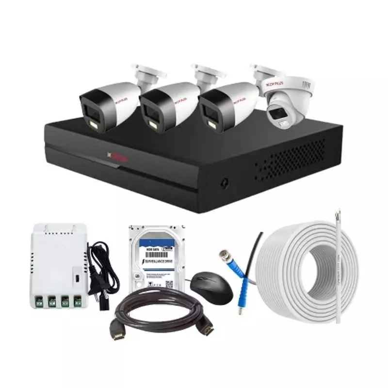 CP PLUS CCTV Combo Kit 2.4 MP Full Colour HD Audio Indoor & Outdoor with 4 Channel DVR, 3 Bullet 1 Dome Camera, 4 Channel SMPS, 70 m Cable, 500 GB HDD & Connectors