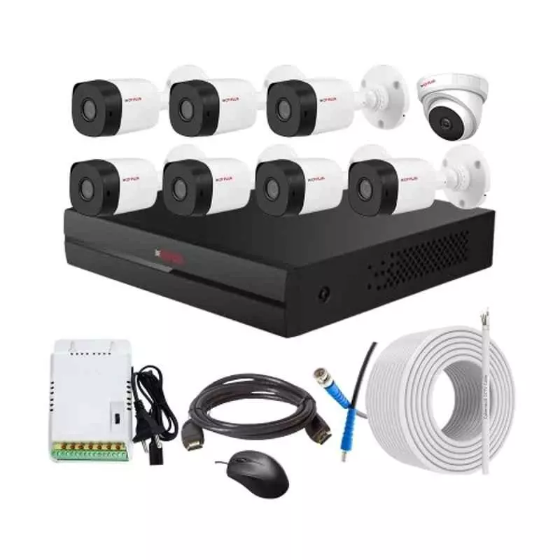 CP PLUS CCTV Combo Kit 2.4 MP Indoor & Outdoor with 8 Channel DVR, 7 Bullet 1 Dome Camera, 8 Channel SMPS, 70 m Copper Cable & Connectors