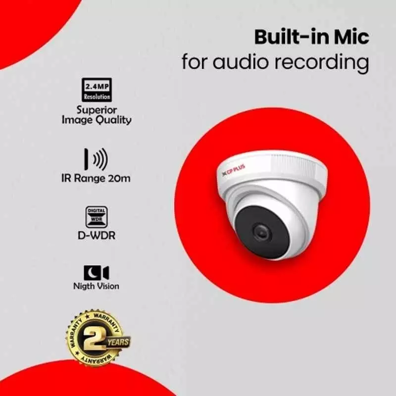 CP PLUS CCTV Combo Kit 2.4 MP Full HD Audio Indoor & Outdoor with 4 Channel DVR 4 Dome Camera, 4 Channel SMPS, 70 m Copper Cable & Connectors