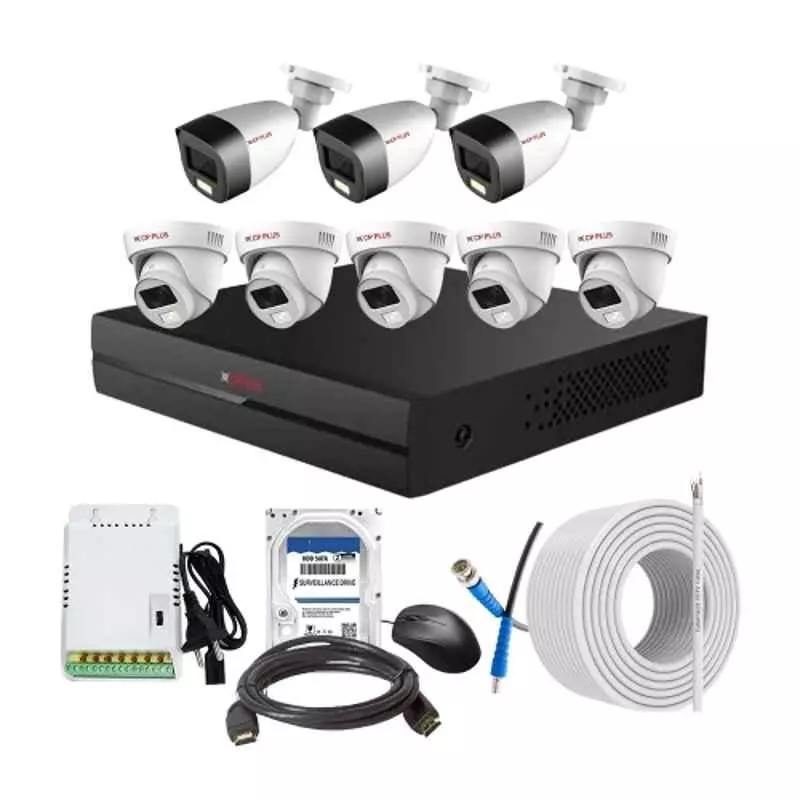 CP PLUS CCTV Combo Kit 2.4 MP Full Colour HD Audio Indoor & Outdoor with 8 Channel DVR, 5 Dome 3 Bullet Camera, 8 Channel SMPS, 70 m Cable, 500 GB HDD & Connectors