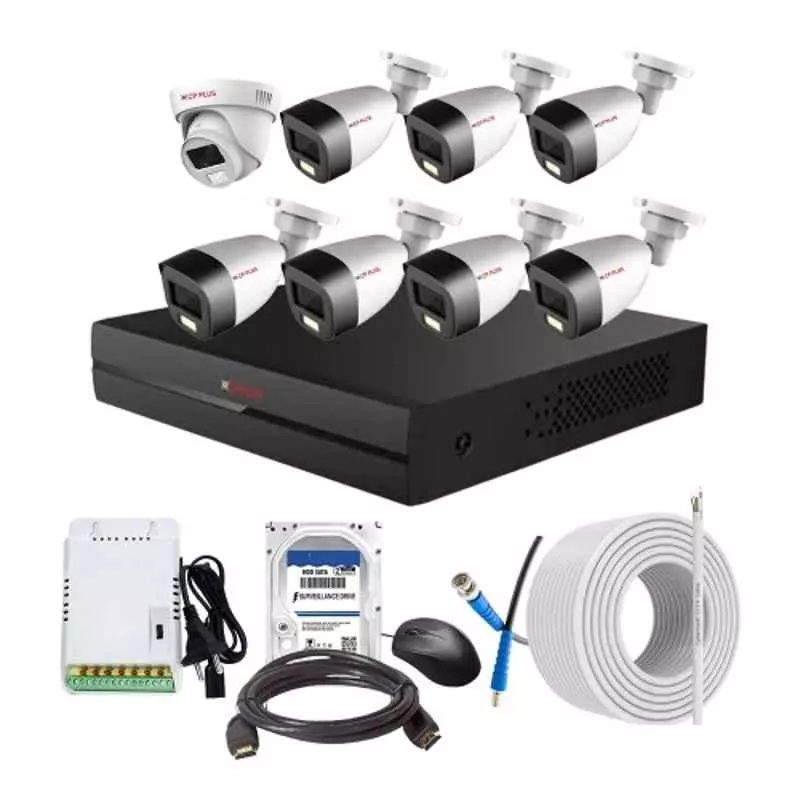 CP PLUS CCTV Combo Kit 2.4 MP Full Colour HD Audio Indoor & Outdoor with 8 Channel DVR, 7 Bullet 1 Dome Camera, 8 Channel SMPS, 70 m Cable, 500 GB HDD & Connectors