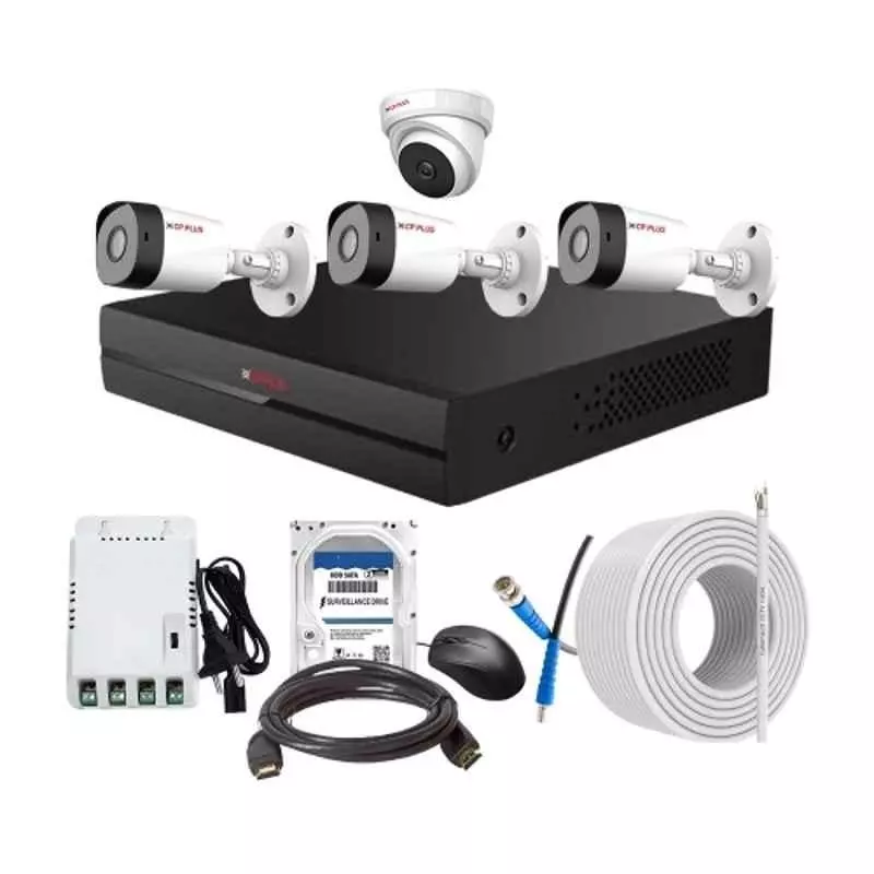 CP PLUS CCTV Combo Kit 2.4 MP Full HD Audio Indoor & Outdoor with 4 Channel DVR 3 Bullet, 1 Dome Camera, 4 Channel SMPS, 70 m Cable 2 TB HDD & Connectors