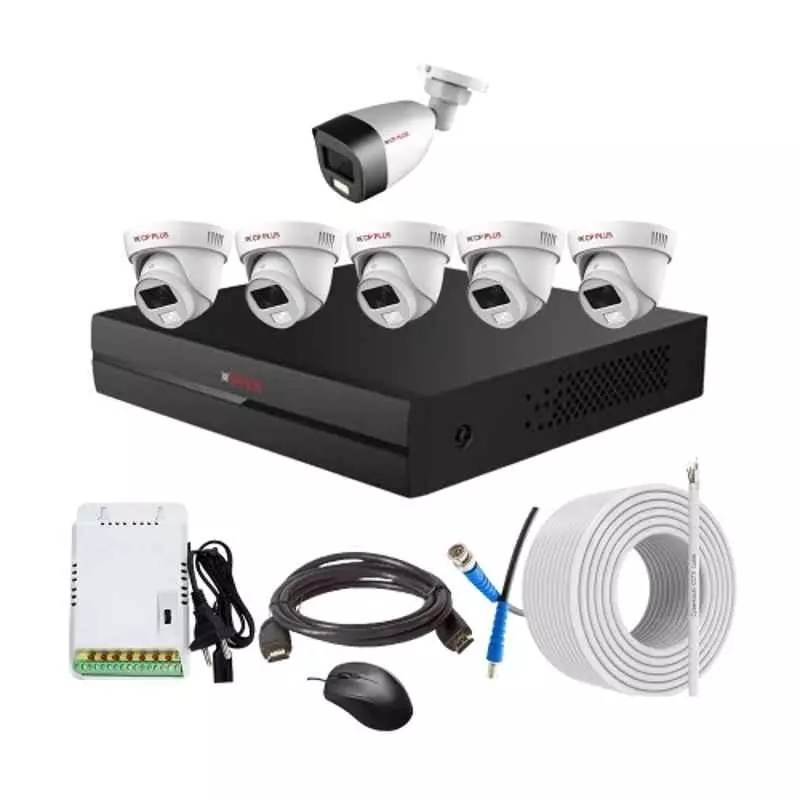 CP PLUS CCTV Combo Kit 2.4 MP Full Colour HD Audio Indoor & Outdoor with 8 Channel DVR, 1 Bullet 5 Dome Camera, 8 Channel SMPS, 70 m Copper Cable & Connectors