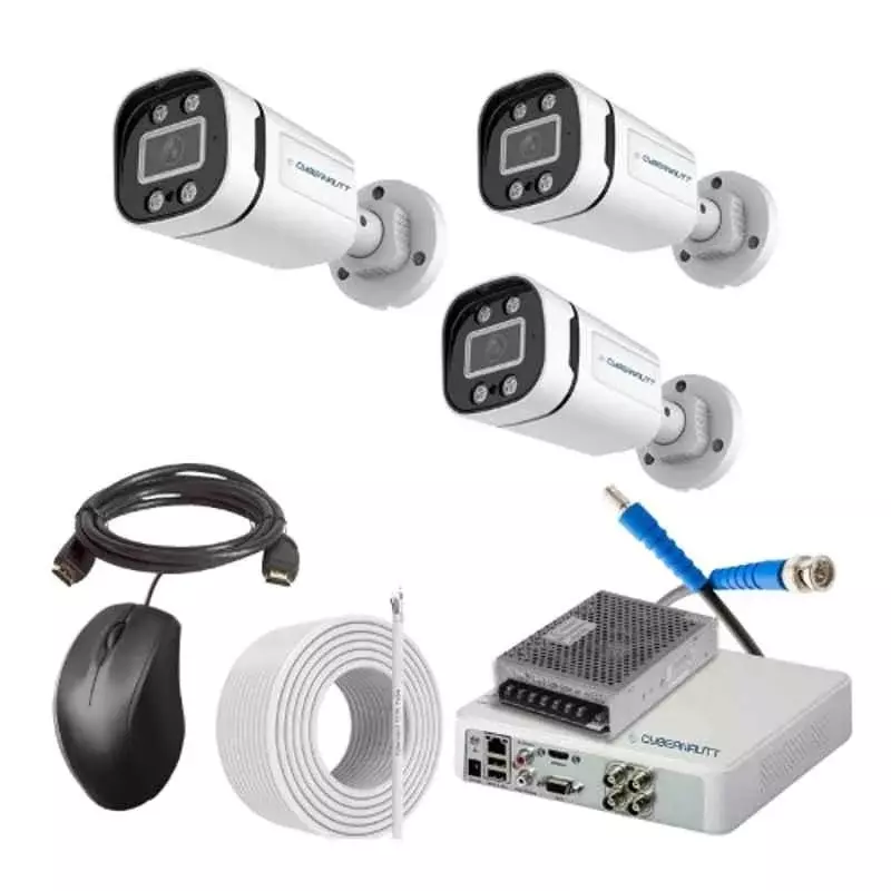 Cybernautt 2.4 MP Indoor & Outdoor CCTV Combo Kit with 4 Channel DVR 3 Bullet Camera 4 Channel SMPS 50 m Copper Cable & Connectors