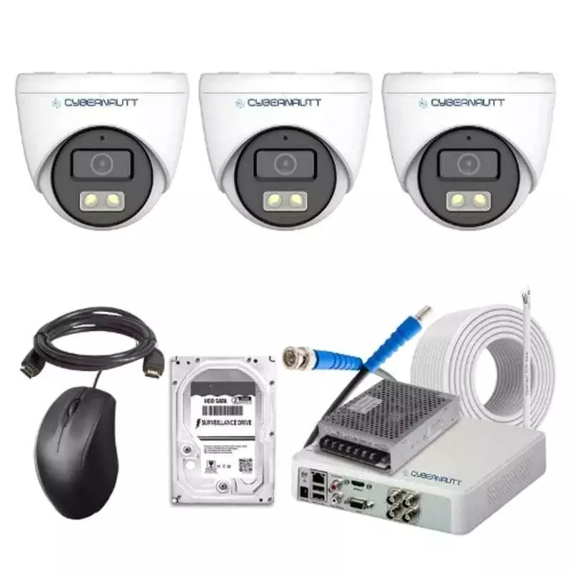 Cybernautt 2.4 MP Indoor & Outdoor CCTV Combo Kit with 4 Channel DVR 3 Dome Camera 4 Channel SMPS 50 m Copper Cable 1 TB Hard Disk & Connectors