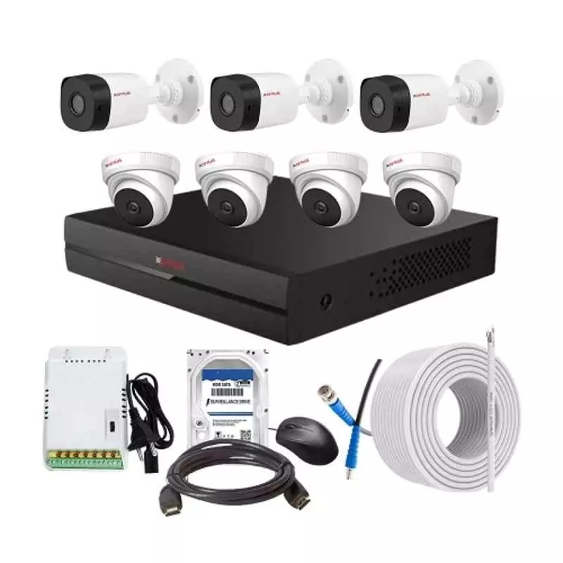 CP PLUS CCTV Combo Kit 2.4 MP Indoor & Outdoor with 8 Channel DVR, 4 Dome 3 Bullet Camera, 8 Channel SMPS, 70 m Cable, 2TB HDD & Connectors