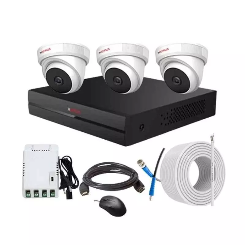 CP PLUS CCTV Combo Kit 2.4 MP Indoor & Outdoor with 4 Channel DVR, 3 Dome Camera, 4 Channel SMPS, 70 m Copper Cable & Connectors