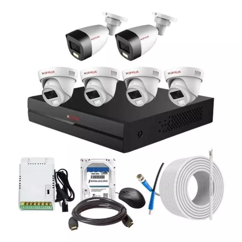 CP PLUS CCTV Combo Kit 2.4 MP Full Colour HD Audio Indoor & Outdoor with 8 Channel DVR, 4 Dome 2 Bullet Camera, 8 Channel SMPS, 70 m Cable, 2 TB HDD & Connectors