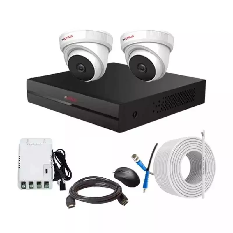 CP PLUS CCTV Combo Kit 2.4 MP Indoor & Outdoor with 4 Channel DVR, 2 Dome Camera, 4 Channel SMPS, 70 m Copper Cable & Connectors Without HDD