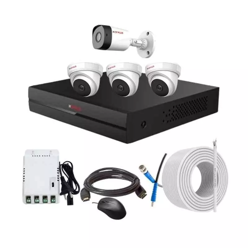 CP PLUS CCTV Combo Kit 2.4 MP Full HD Audio Indoor & Outdoor with 4 Channel DVR 1 Bullet, 3 Dome Camera, 4 Channel SMPS, 70 m Copper Cable & Connectors