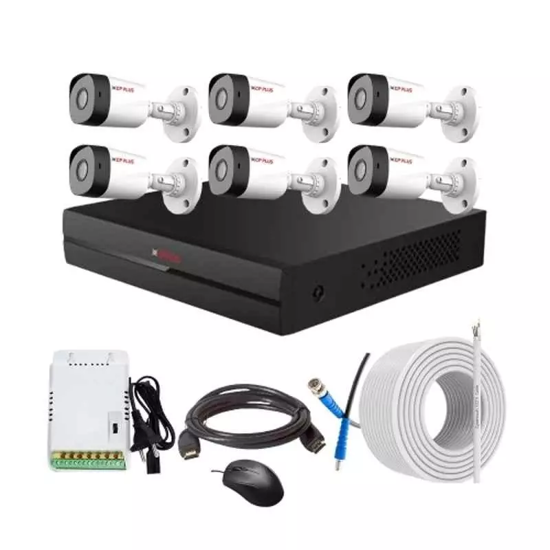 CP PLUS CCTV Combo Kit 2.4 MP Full HD Audio Indoor & Outdoor with 8 Channel DVR 6 Bullet Camera, 8 Channel SMPS, 70 m Copper Cable & Connectors