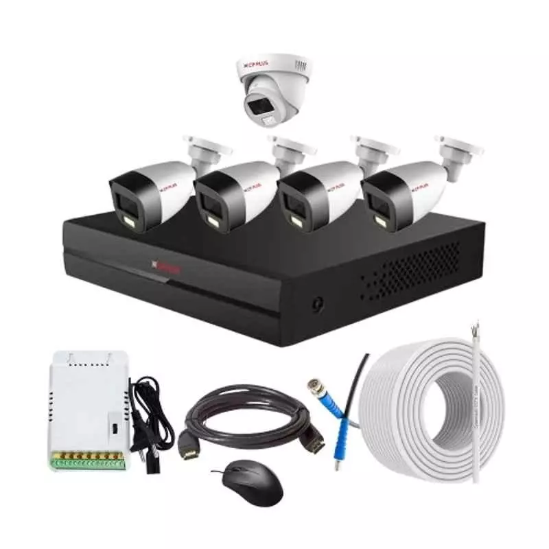 CP PLUS CCTV Combo Kit 2.4 MP Full Colour HD Audio Indoor & Outdoor with 8 Channel DVR, 4 Bullet 1 Dome Camera, 8 Channel SMPS, 70 m Copper Cable & Connectors
