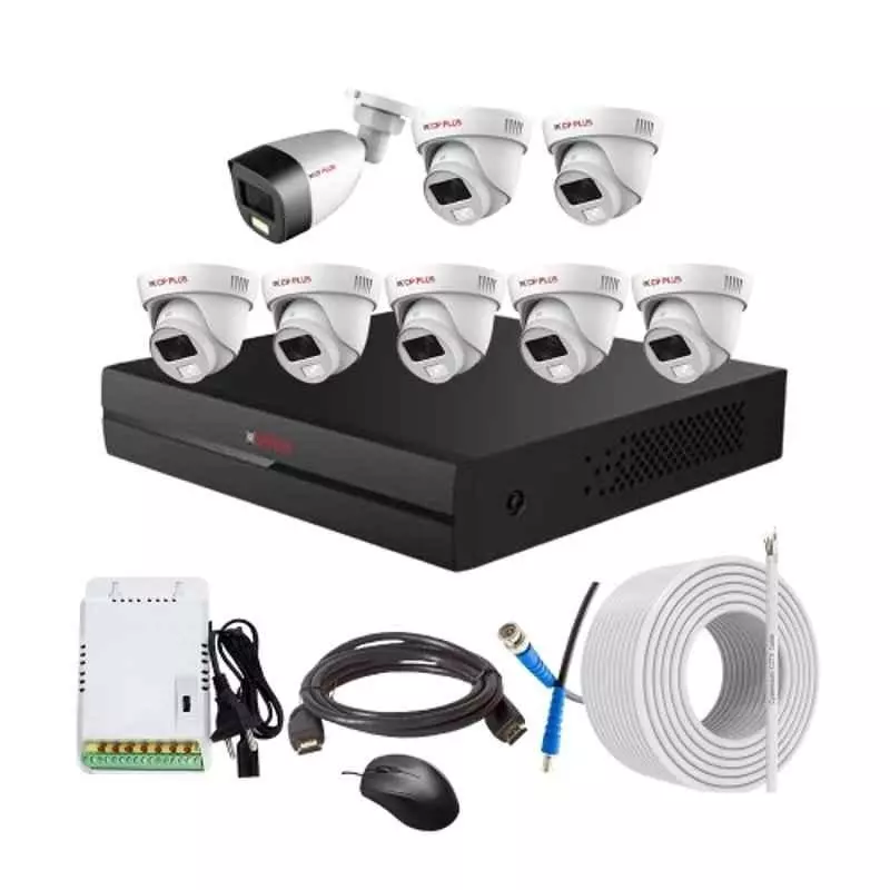 CP PLUS CCTV Combo Kit 2.4 MP Full Colour HD Audio Indoor & Outdoor with 8 Channel DVR, 1 Bullet 7 Dome Camera, 8 Channel SMPS, 70 m Copper Cable & Connectors