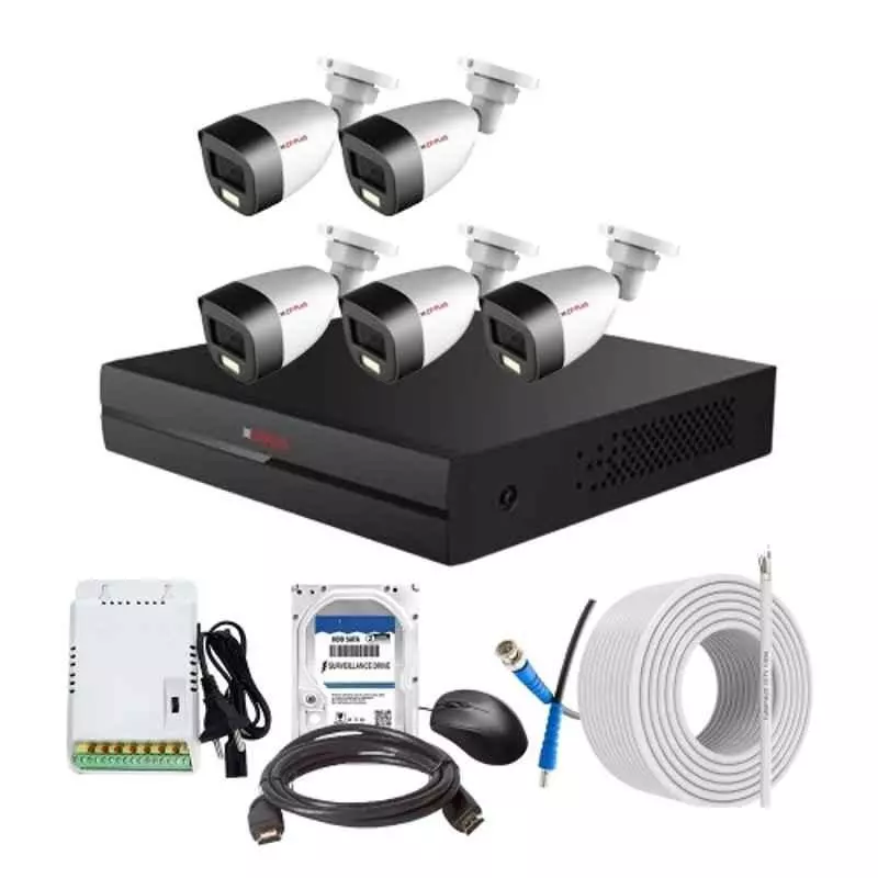 CP PLUS CCTV Combo Kit 2.4 MP Full Colour HD Audio Indoor & Outdoor with 8 Channel DVR, 5 Bullet Camera, 8 Channel SMPS, 70 m Copper Cable, 500 GB HDD & Connectors