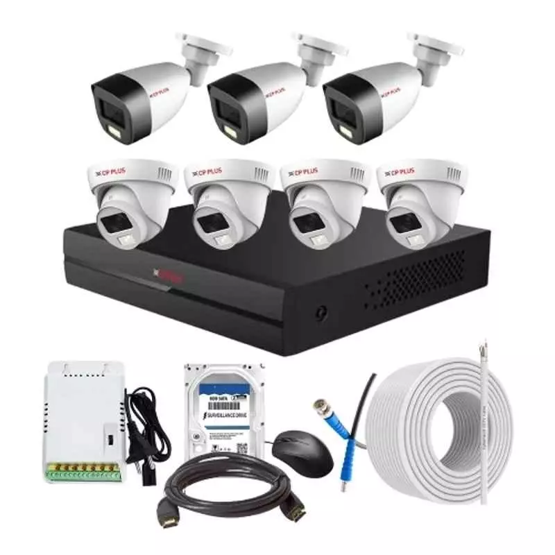 CP PLUS CCTV Combo Kit 2.4 MP Full Colour HD Audio Indoor & Outdoor with 8 Channel DVR, 4 Dome 3 Bullet Camera, 8 Channel SMPS, 70 m Cable, 2 TB HDD & Connectors