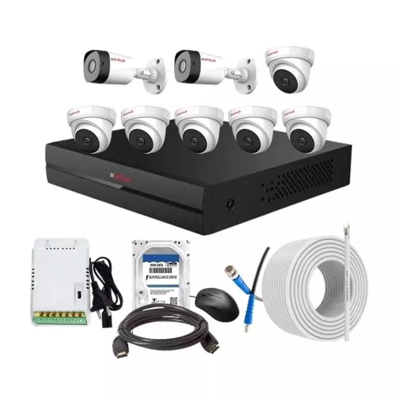 CP PLUS CCTV Combo Kit 2.4 MP Full HD Audio Indoor & Outdoor with 8 Channel DVR 6 Dome, 2 Bullet Camera, 8 Channel SMPS, 70 m Cable 2 TB HDD & Connectors