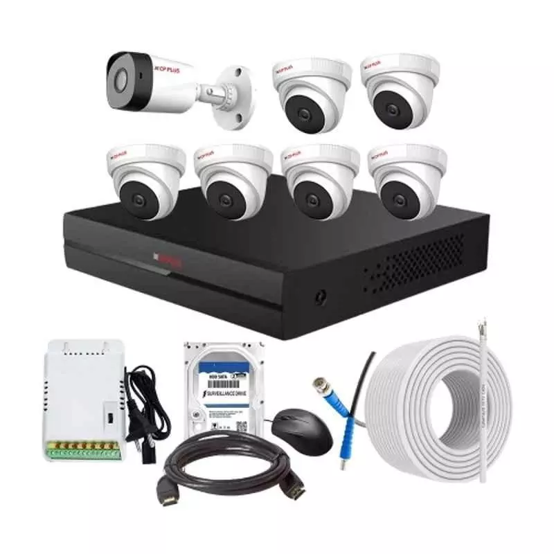CP PLUS CCTV Combo Kit 2.4 MP Full HD Audio Indoor & Outdoor with 8 Channel DVR 1 Bullet, 6 Dome Camera, 8 Channel SMPS, 70 m Cable 2 TB HDD & Connectors