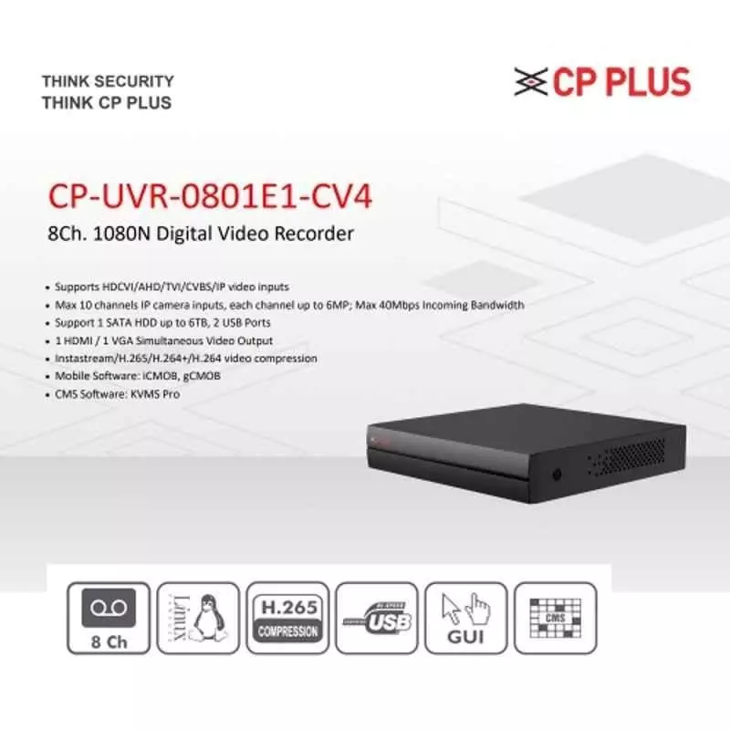 CP PLUS CCTV Combo Kit 2.4 MP Full HD Audio Indoor & Outdoor with 8 Channel DVR 1 Bullet, 6 Dome Camera, 8 Channel SMPS, 70 m Cable 2 TB HDD & Connectors