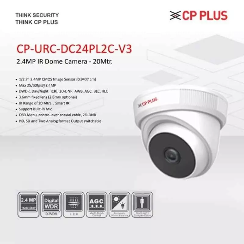 CP PLUS CCTV Combo Kit 2.4 MP Full HD Audio Indoor & Outdoor with 8 Channel DVR 1 Bullet, 6 Dome Camera, 8 Channel SMPS, 70 m Cable 2 TB HDD & Connectors