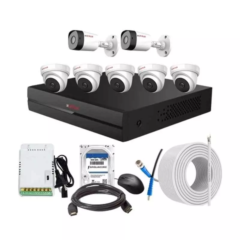 CP PLUS CCTV Combo Kit 2.4 MP Full HD Audio Indoor & Outdoor with 8 Channel DVR 5 Dome, 2 Bullet Camera, 8 Channel SMPS, 70 m Cable 2 TB HDD & Connectors