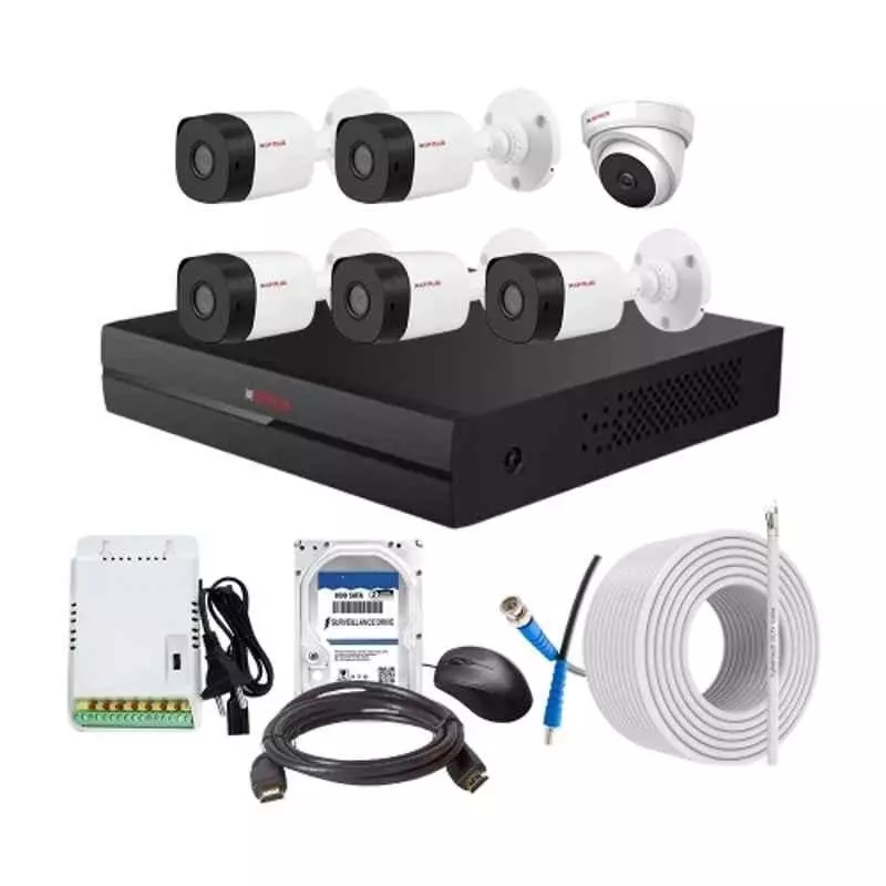 CP PLUS CCTV Combo Kit 2.4 MP Indoor & Outdoor with 8 Channel DVR, 5 Bullet 1 Dome Camera, 8 Channel SMPS, 70 m Cable, 1TB HDD & Connectors