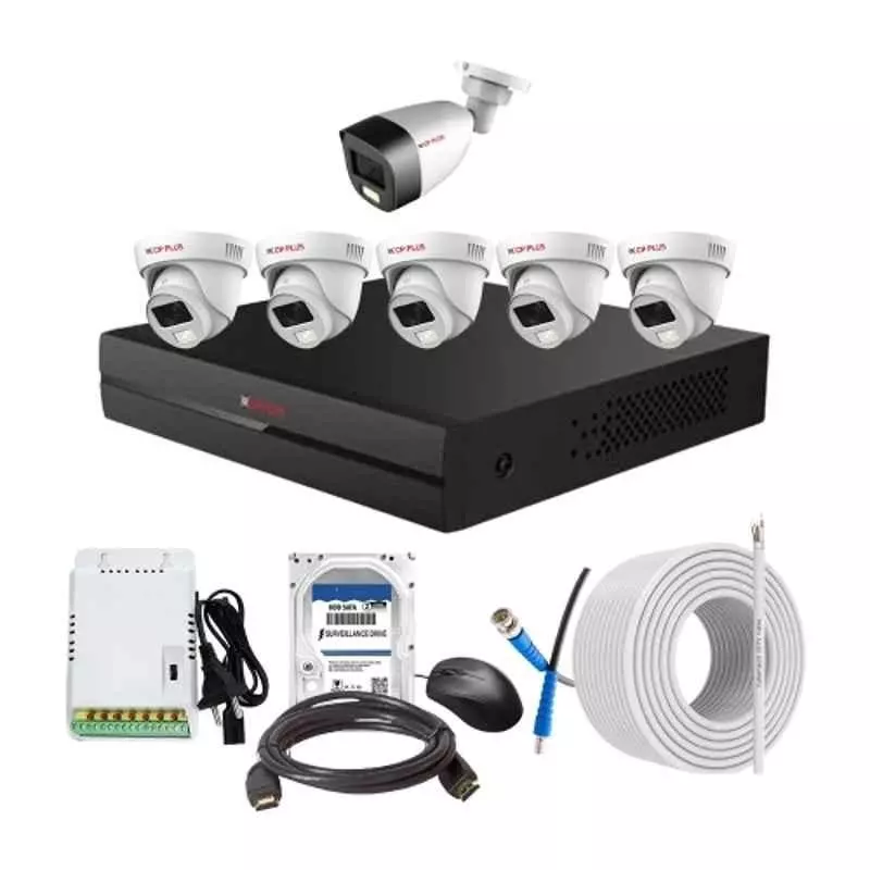 CP PLUS CCTV Combo Kit 2.4 MP Full Colour HD Audio Indoor & Outdoor with 8 Channel DVR, 1 Bullet 5 Dome Camera, 8 Channel SMPS, 70 m Cable, 500 GB HDD & Connectors