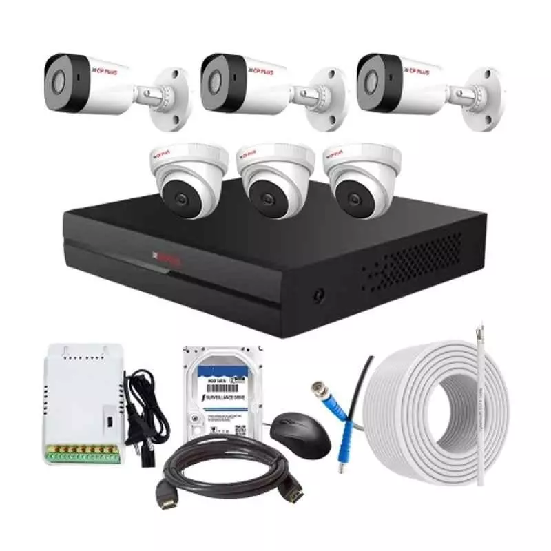 CP PLUS CCTV Combo Kit 2.4 MP Full HD Audio Indoor & Outdoor with 8 Channel DVR 3 Dome, 3 Bullet Camera, 8 Channel SMPS, 70 m Cable 2 TB HDD & Connectors