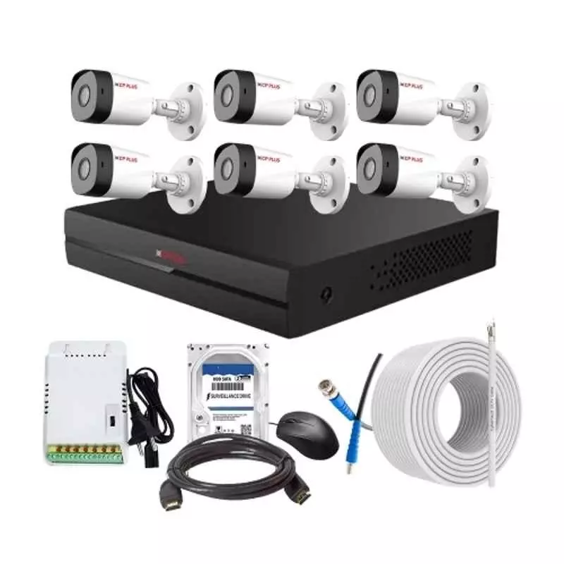 CP PLUS CCTV Combo Kit 2.4 MP Full HD Audio Indoor & Outdoor with 8 Channel DVR 6 Bullet Camera, 8 Channel SMPS, 70 m Copper Cable 2 TB HDD & Connectors