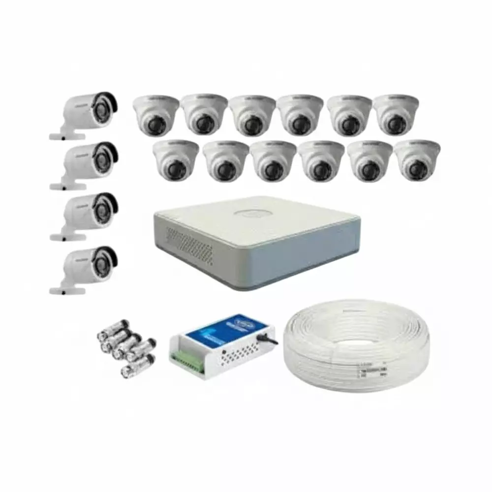 HikVision 2 MP 16 Cameras with 16 Channel DVR Combo Kit Coaxial Cable 180 m Cable Length, HIK-CO-18