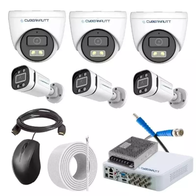 Cybernautt 2.4 MP Indoor & Outdoor CCTV Combo Kit with 8 Channel DVR 3 Dome & 3 Bullet Camera 8 Channel SMPS 50 m Copper Cable & Connectors