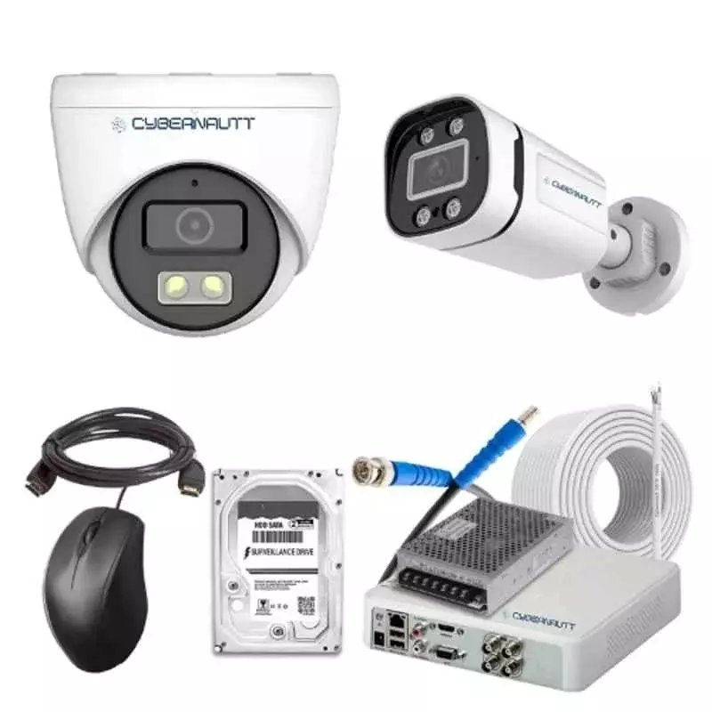Cybernautt 2.4 MP Indoor & Outdoor CCTV Combo Kit with 4 Channel DVR 1 Dome & 1 Bullet Camera 4 Channel SMPS 50 m Cable 1 TB Hard Disk & Connector