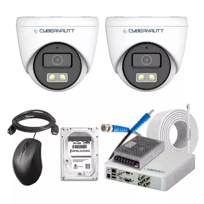 Cybernautt 2.4 MP Indoor & Outdoor CCTV Combo Kit with 4 Channel DVR 2 Dome Camera 4 Channel SMPS 50 m Copper Cable 1 TB Hard Disk & Connectors