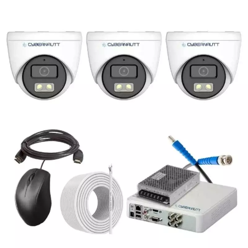 Cybernautt 2.4 MP Indoor & Outdoor CCTV Combo Kit with 4 Channel DVR 3 Dome Camera 4 Channel SMPS 50 m Copper Cable & Connectors