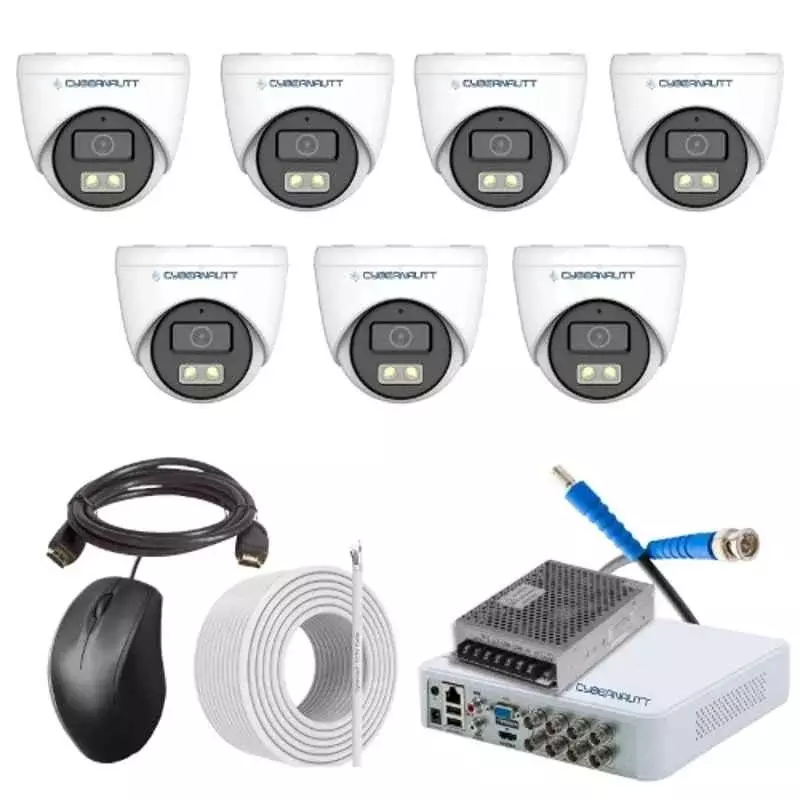 Cybernautt 2.4 MP Indoor & Outdoor CCTV Combo Kit with 8 Channel DVR 7 Dome Camera 8 Channel SMPS 50 m Copper Cable & Connectors