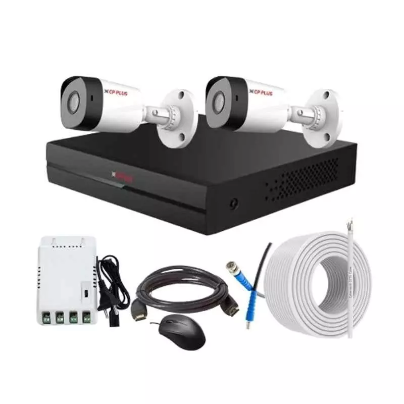 CP PLUS CCTV Combo Kit 2.4 MP Full HD Audio Indoor & Outdoor with 4 Channel DVR 2 Bullet Camera, 4 Channel SMPS, 70 m Copper Cable & Connectors