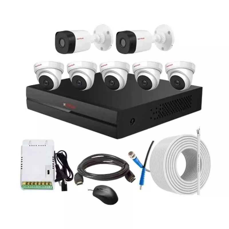 CP PLUS CCTV Combo Kit 2.4 MP Indoor & Outdoor with 8 Channel DVR, 5 Dome 2 Bullet Camera, 8 Channel SMPS, 70 m Copper Cable & Connectors