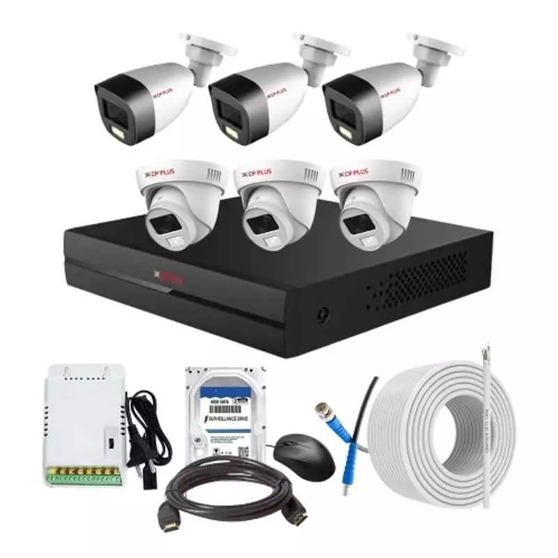 CP PLUS CCTV Combo Kit 2.4 MP Full Colour HD Audio Indoor & Outdoor with 8 Channel DVR, 3 Dome 3 Bullet Camera, 8 Channel SMPS, 70 m Cable, 2 TB HDD & Connectors