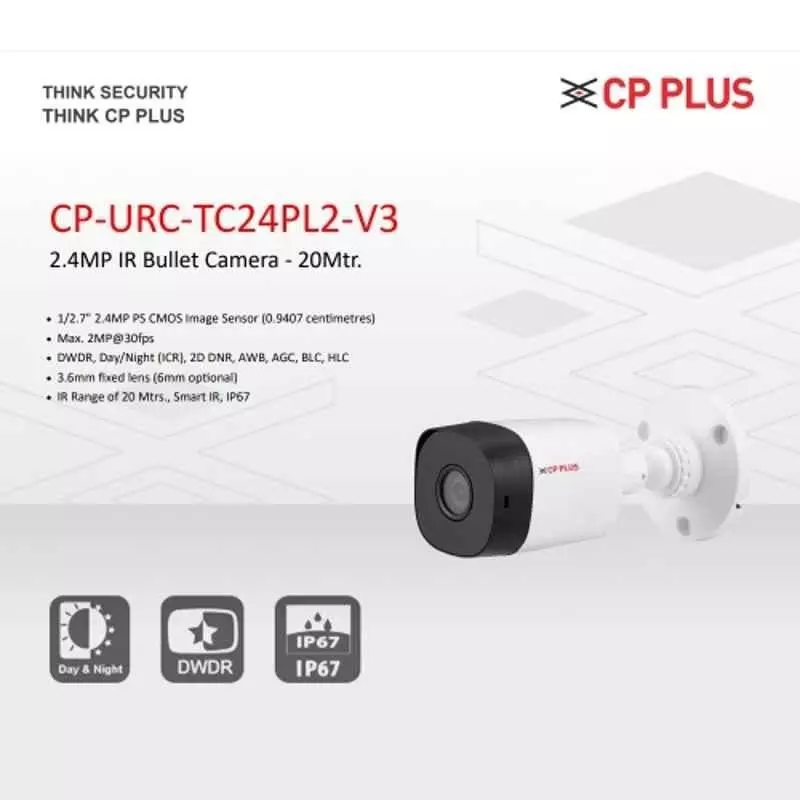 CP PLUS CCTV Combo Kit 2.4 MP Indoor & Outdoor with 8 Channel DVR, 8 Bullet Camera, 8 Channel SMPS, 70 m Copper Cable, 1TB HDD & Connectors