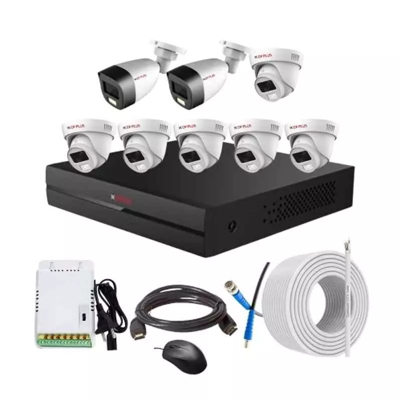 CP PLUS CCTV Combo Kit 2.4 MP Full Colour HD Audio Indoor & Outdoor with 8 Channel DVR, 6 Dome 2 Bullet Camera, 8 Channel SMPS, 70 m Copper Cable & Connectors